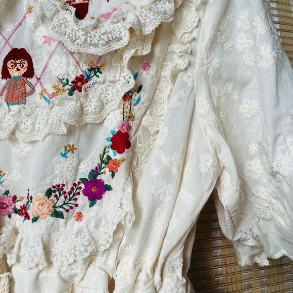 Unbleached Cotton Embroidered Dress, Summer Short Sleeve, Fits 90–160 lbs - Picture 2 of 12